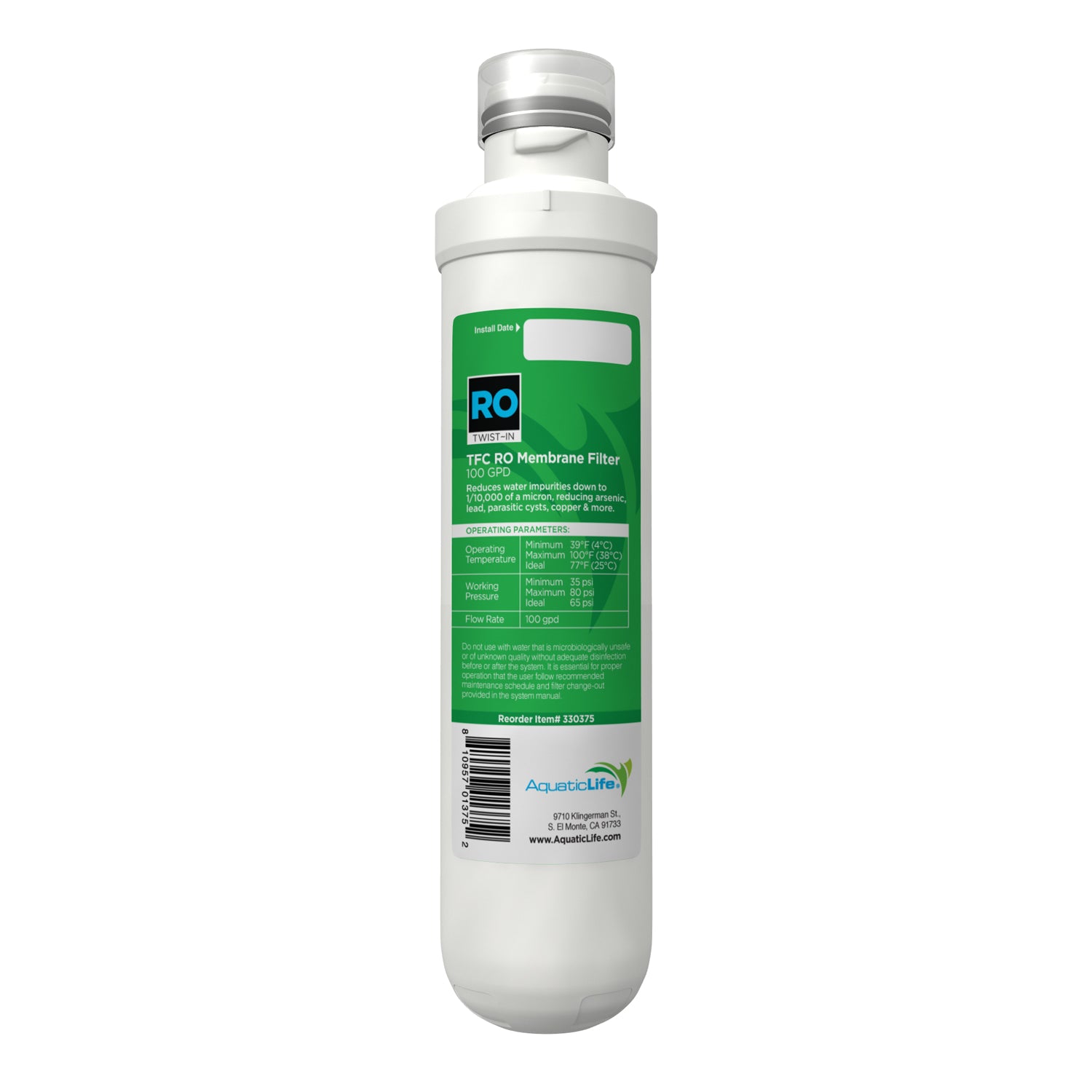 Twist-In RO Membrane Filter 100 GPD